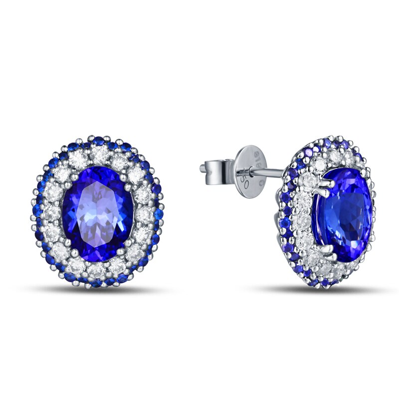 14k White Gold Tanzanite & Diamond Earrings Studs for Women