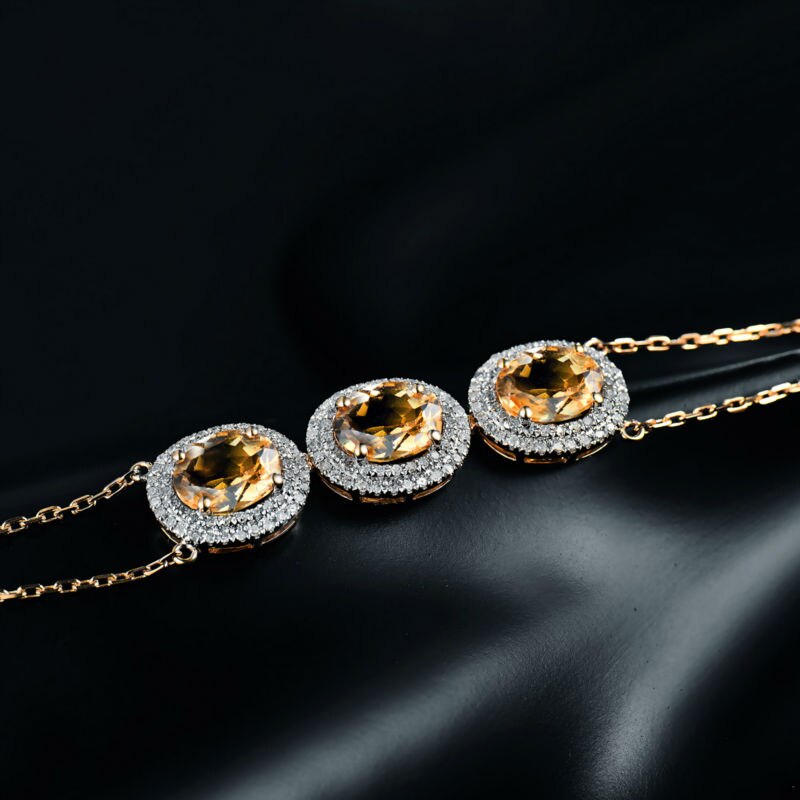 14K Yellow Gold Citrine & Diamond Bracelet for Her