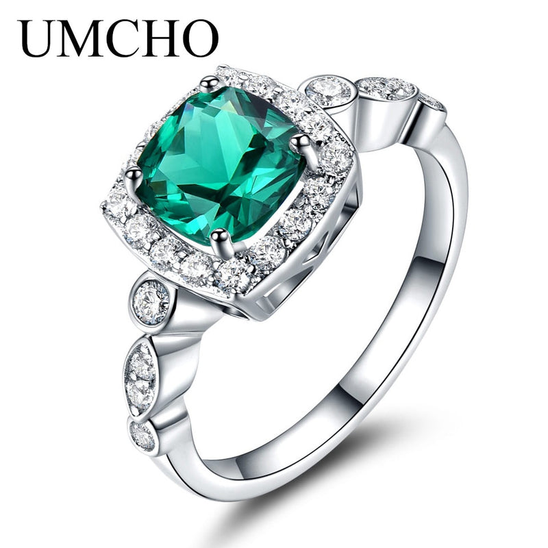 UMCHO 925 Sterling Silver Romantic Sky Blue Topaz Gemstone Aquamarine Cushion Ring