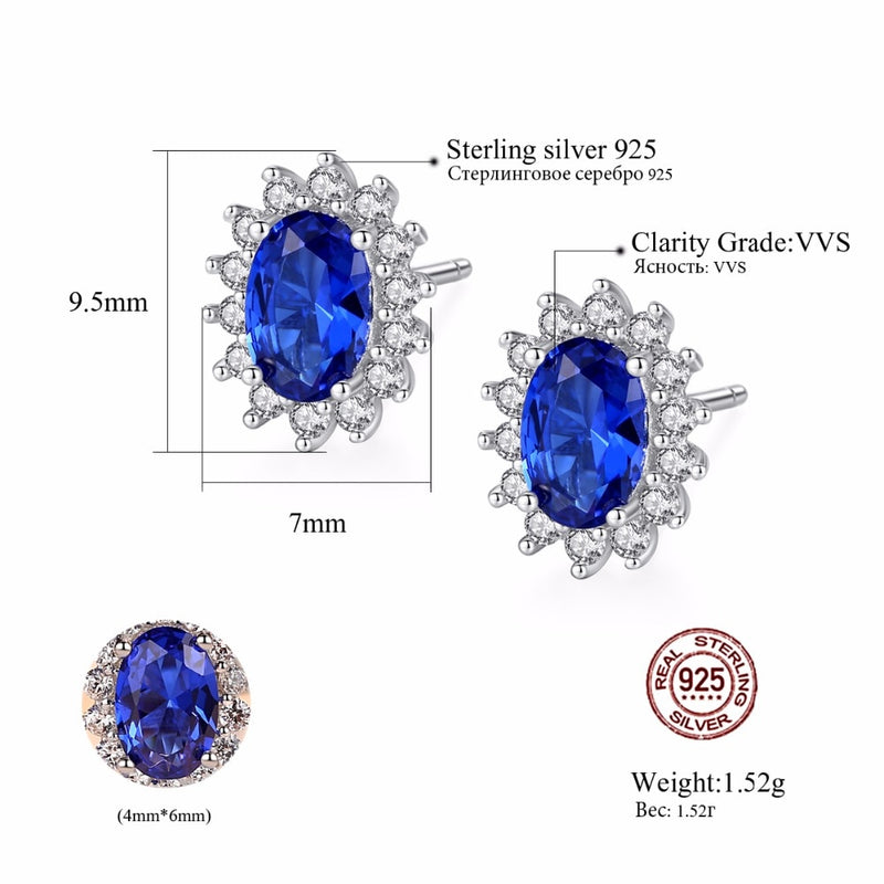 CZCITY Natural Royal Blue Sapphires Stud Earrings Solid 925 Sterling Silver
