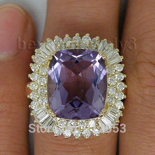 14K Yellow Gold Amethyst & Diamond Ring for Women