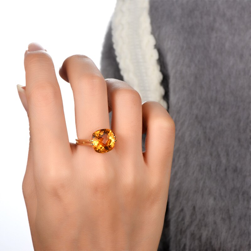 14k Yellow Gold Natural Citrine Cushion Ring for women