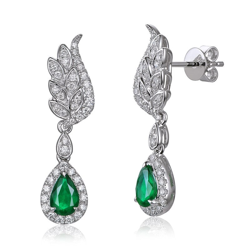 White Gold 1.21ct Emerald and Diamond Engagement Earrings for Women