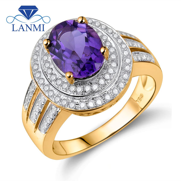 14K Yellow Gold Amethyst Diamond Ring