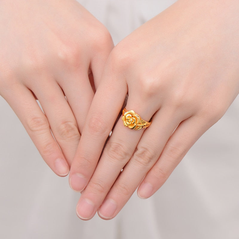 24K Gold Rose Ring for Women