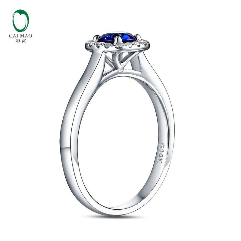 14K White Gold 0.43ct Sapphire Round Cut Engagement Ring for Women