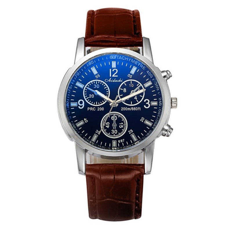 Fashion Faux Leather Blue Ray Mens Watches Quartz Wristwatch Relogio Masculino Casual Watch Clock Birthday Christmas Gift