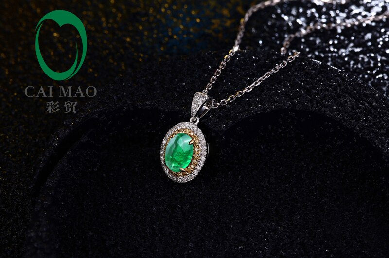 14K Gold Multi-Tone Natural Emerald 0.25ct Diamond Engagement Pendant for Women