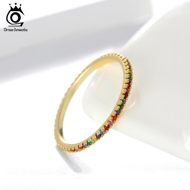 ORSA JEWELS Solid 925 Sterling Silver Micro-inlaid Colourful Zircon Ring