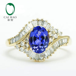 14K Yellow Gold Natural Diamond & Blue Tanzanite Ring for Women