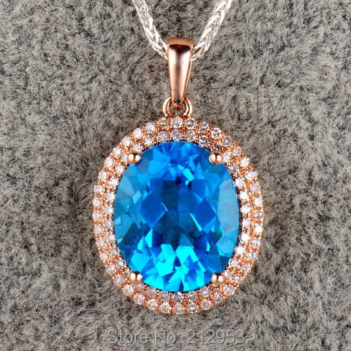 14K Rose Gold Dark Topaz Oval Pendant for Women