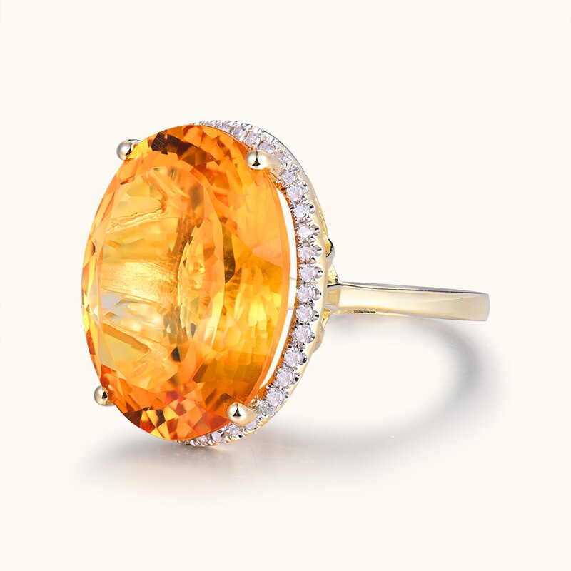 Solid 14kt Yellow Gold Oval Yellow Citrine Wedding Ring for Women