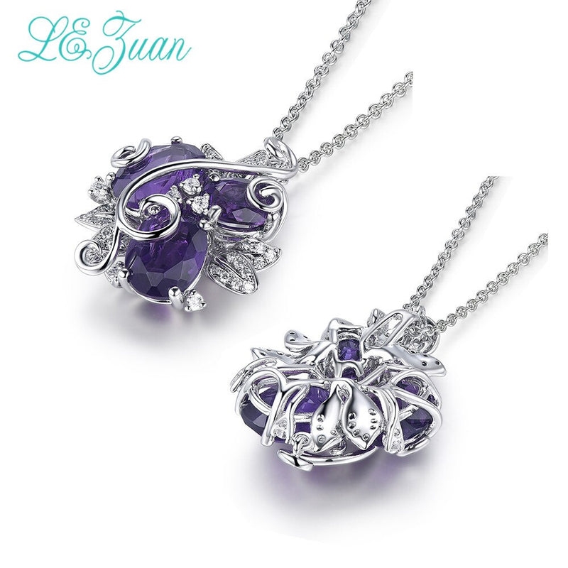 925 Sterling Silver Amethyst and White CZ Pendant Necklace for Women