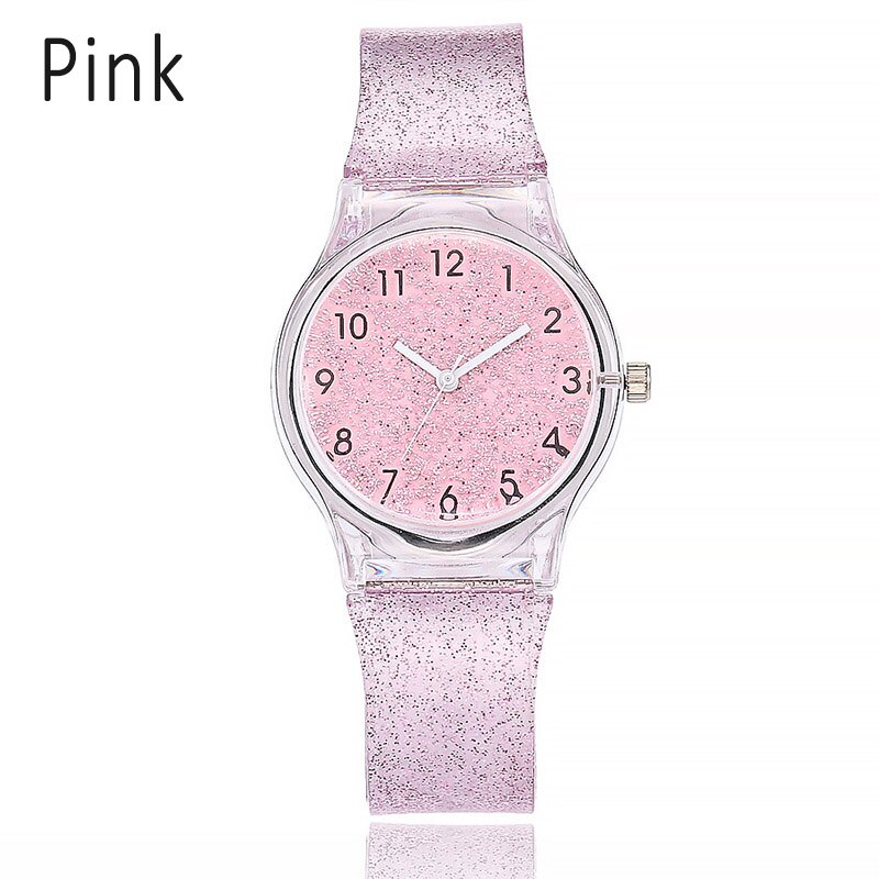 Stainless Steel Quartz Watch with Silicone Strap and Glitter Dial for Women