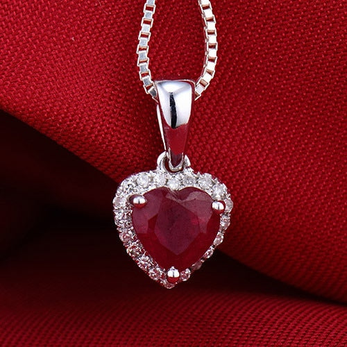 18K White Gold Diamond and Ruby Heart Pendant for Her