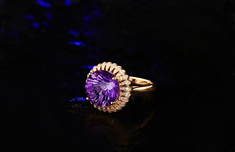 14K Gold Amethyst & Diamond Ring for Women