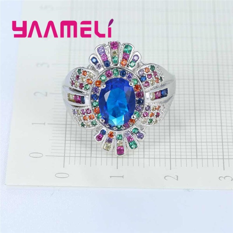 Attractive Wide Band Ladies Crystal CZ Engagement Cocktail Ring for Women 925 Sterling Silver Cubic Zircon Jewelry