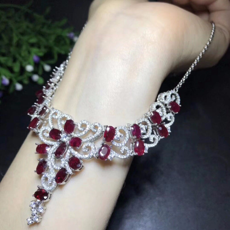 Uloveido Natural 4*6mm Ruby Necklace in 925 Sterling Silver Velvet Box