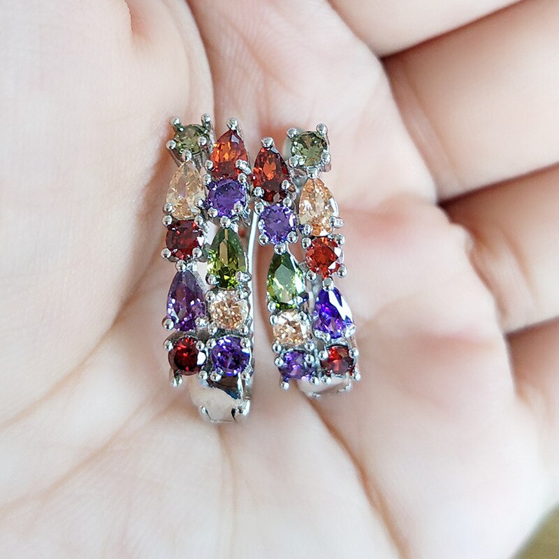 Wholesale with stamp Luxury 925 sterling silver Earrings Flash Colorful CZ Zircon Ear Studs Earrings Women Cheap brincos