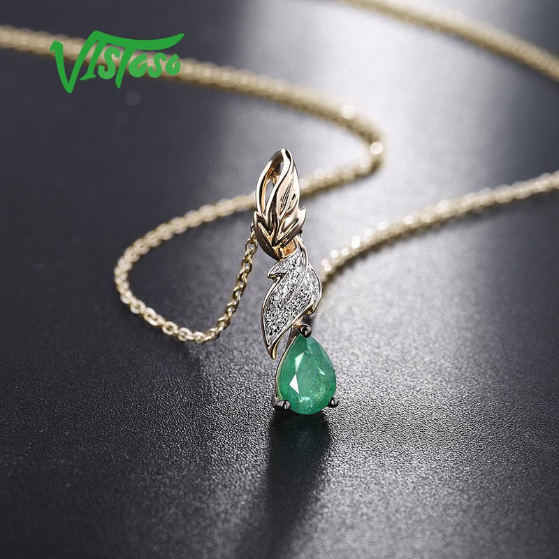 14K Yellow Gold Emerald Diamond Pendant for Women