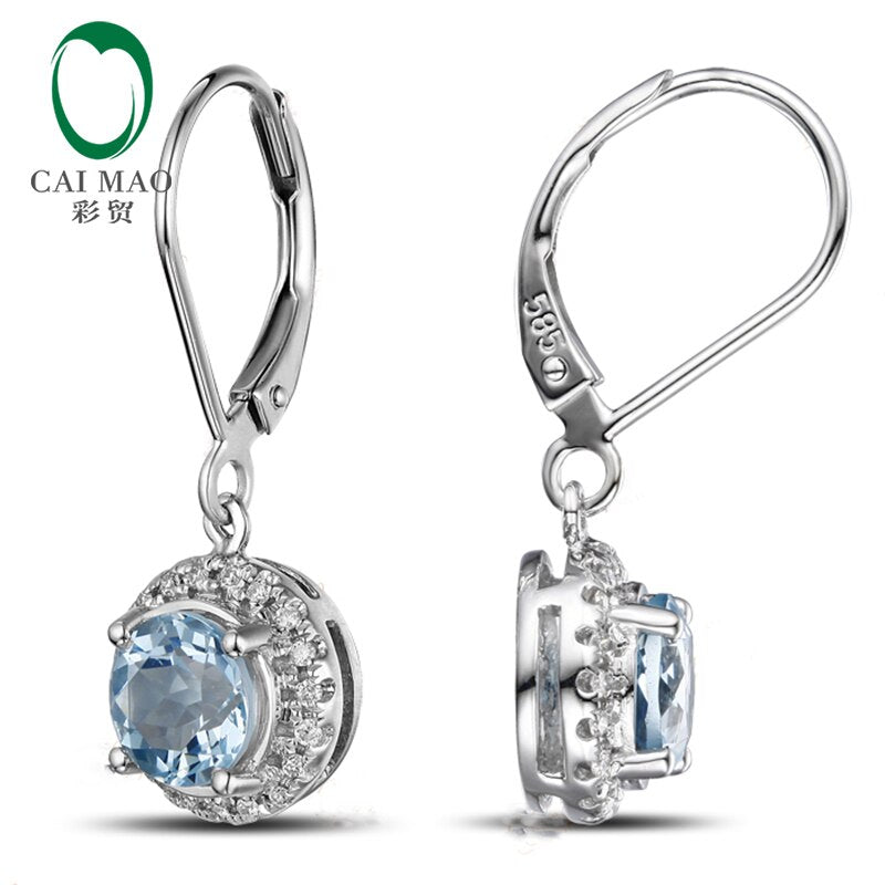 14kt White Gold Aquamarine Diamond Dangle Earrings for Women