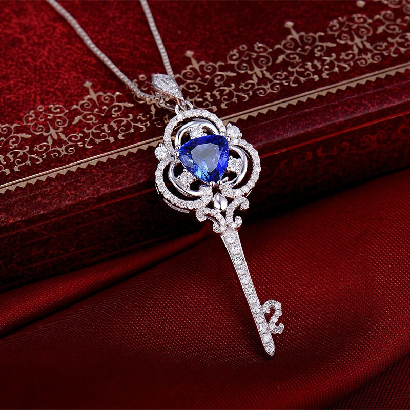 14K White Gold Tanzanite Key Pendant