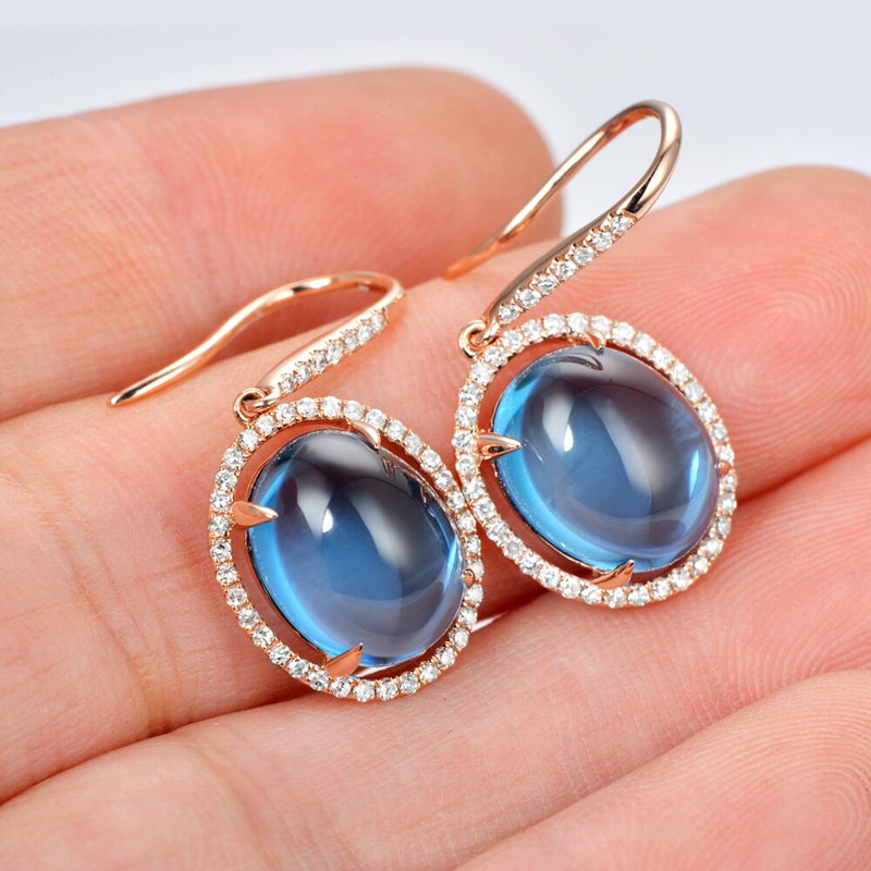 14K Rose Gold Blue Topaz Drop Earrings