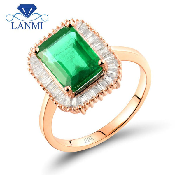 18Kt Rose Gold Emerald Diamond Ring for Women