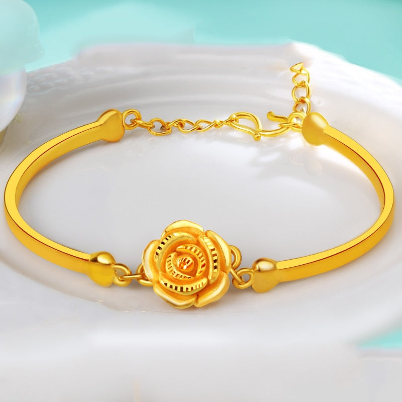 24K Gold Rose Bracelet for Women