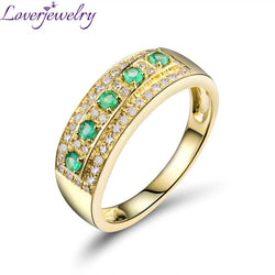 LOVERJEWELRY Solid 18K Gold Green Emerald Natural Diamonds Ring