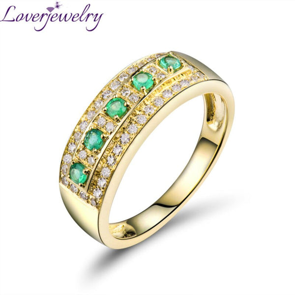 18K Gold Emerald Natural Diamonds Ring for Women