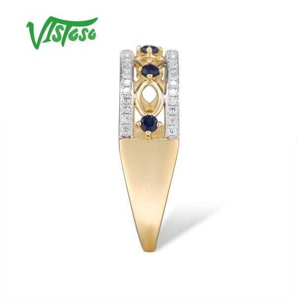 14K Yellow Gold Diamond and Blue Sapphire Ring for Her