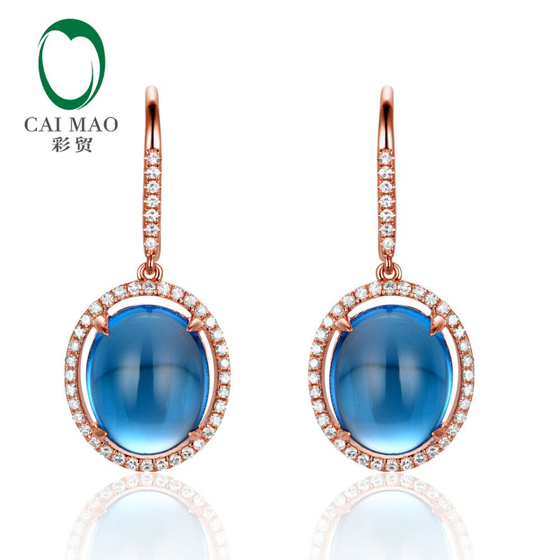 14K Rose Gold Blue Topaz Drop Earrings