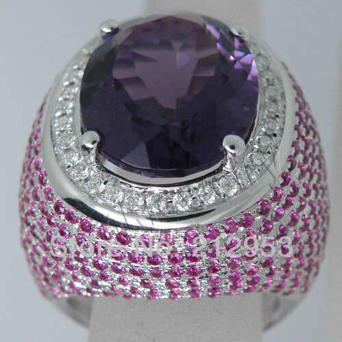 18K White Gold Amethyst and Diamond Engagement Ring for Women