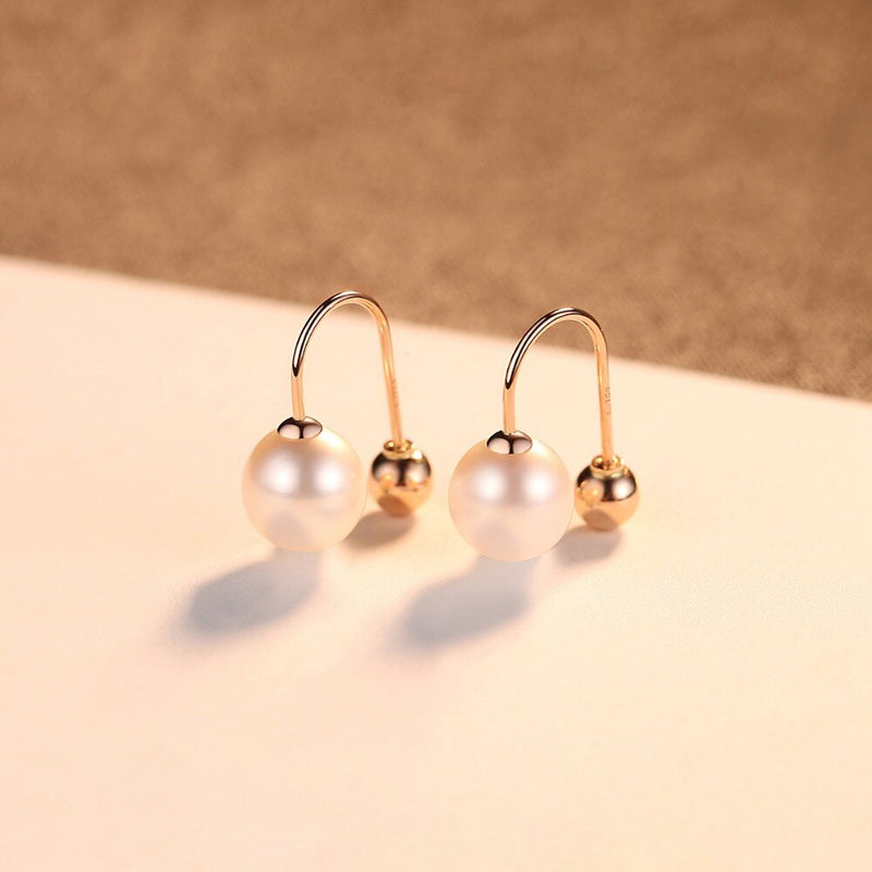 CZCITY Real 18K Gold Round Ball 6-7mm Natural Freshwater Pearl Drop Earrings