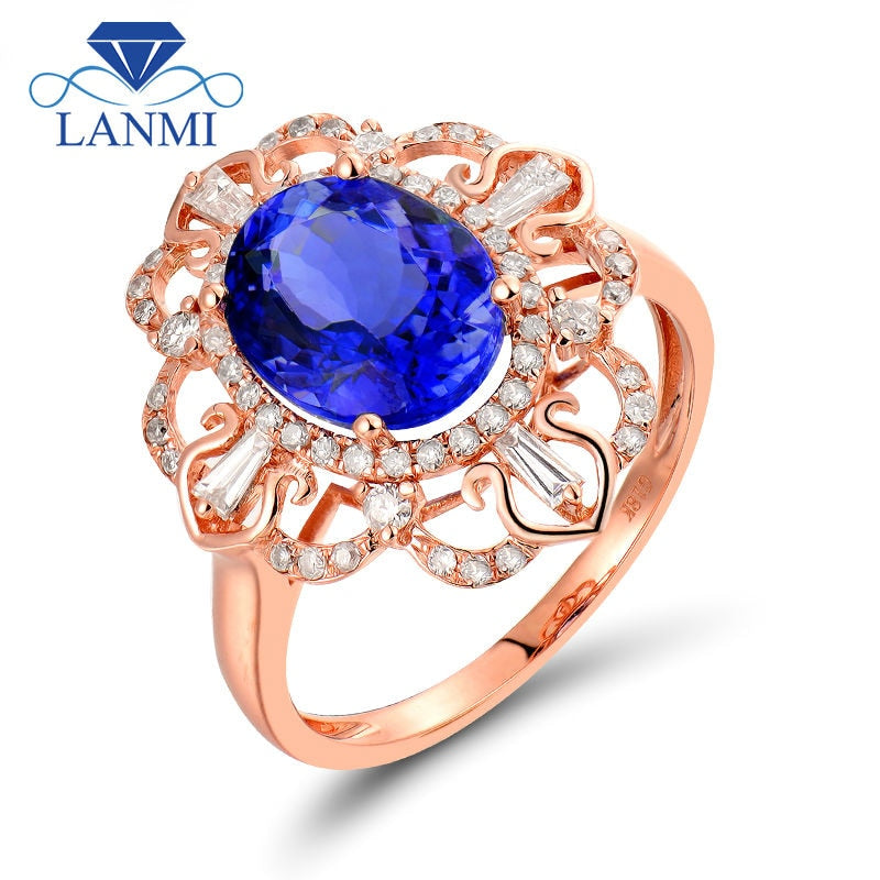 18K Rose Gold Tanzanite and Diamond Ring for Women