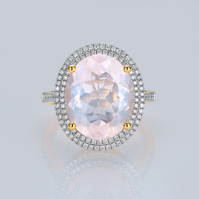 14k Multi-tone Gold Natural Pink Quartz 8.51ct Engagement Ring for Women