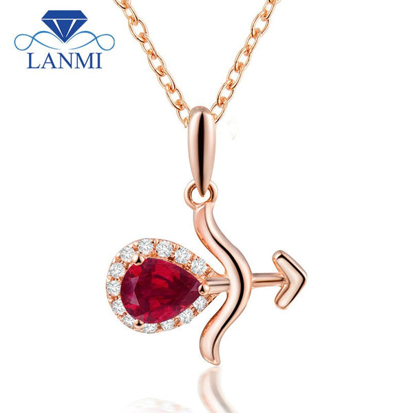 18K Rose Gold Natural Ruby Pear Cut Pendant for Women