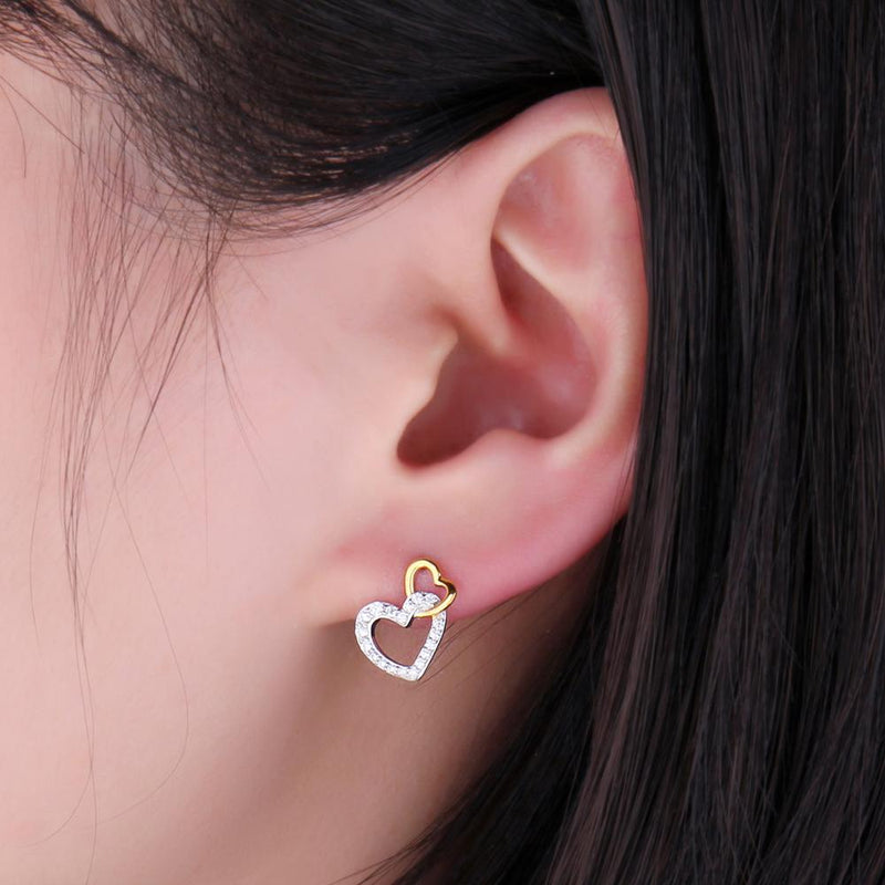 925 Sterling Silver, Cubic Zirconia Heart Stud Earrings for Women