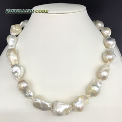 Selling Well White Color Large Size Tissue Nucleated Flame Ball Shape Baroque Pearl Necklace Freshwater Natural Pearls