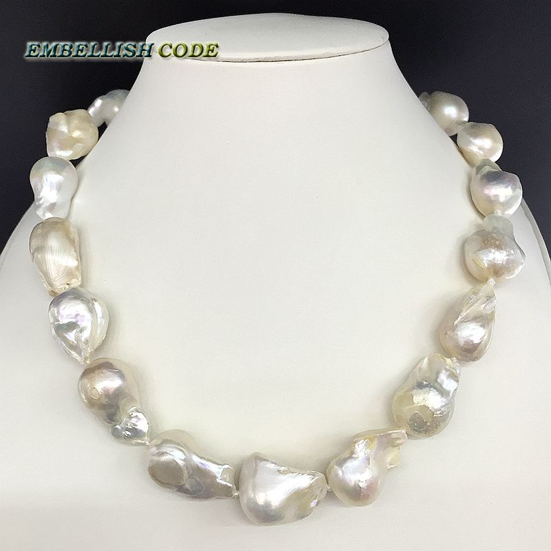 Selling Well White Color Large Size Tissue Nucleated Flame Ball Shape Baroque Pearl Necklace Freshwater Natural Pearls