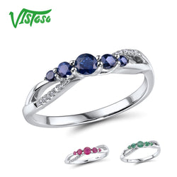 VISTOSO 14K Rose Gold Genuine Shiny Diamond Fancy Sapphire/Ruby/Emerald Ring