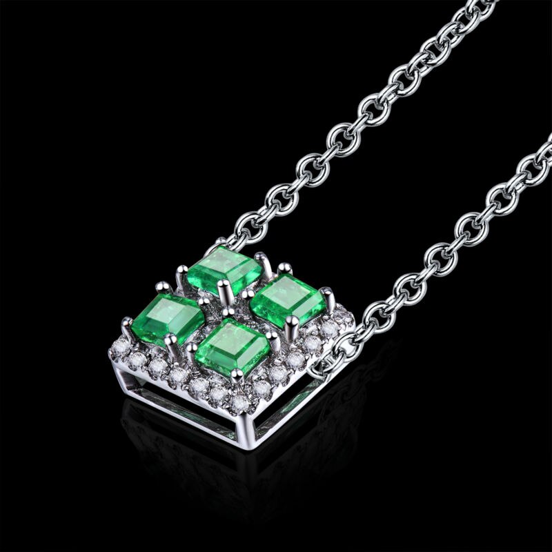 18Kt White Gold Emerald and Diamond Pendant for Women