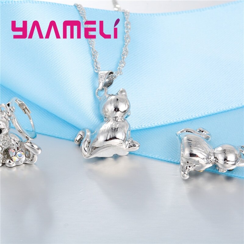 Newest Fine 925 Sterling Silver Jewelry Sets Shinning Austrian Crystal CZ Elephant Design Necklace Earrings for Women Girl Gift