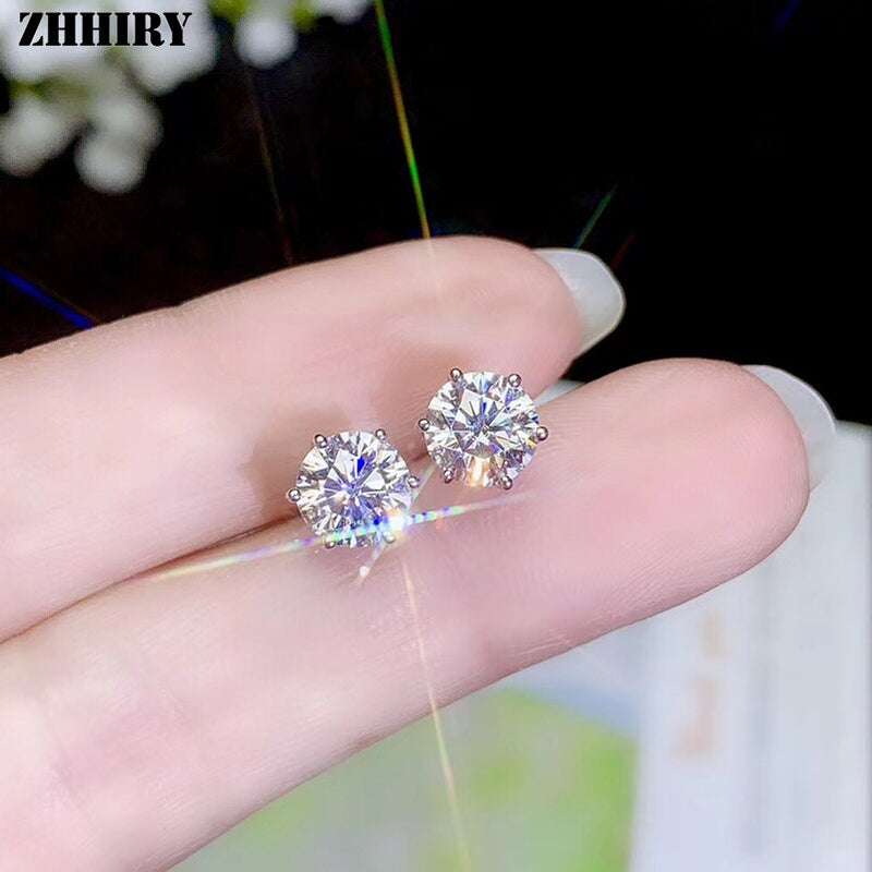 ZHHIRY 18k White Gold Real Moissanite Stud Earring Total 2ct