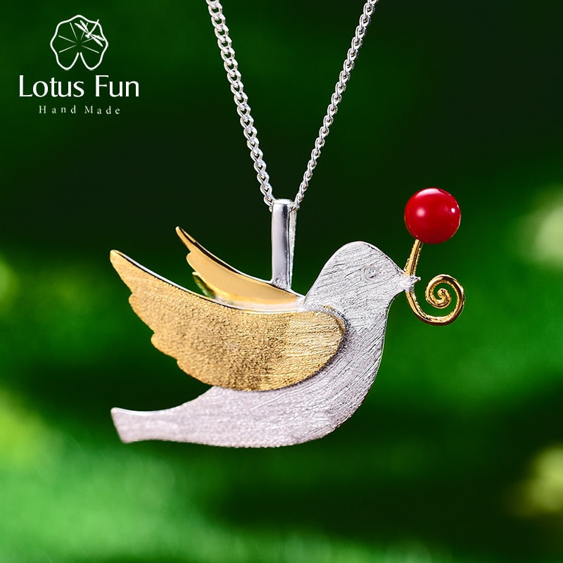 925 Sterling Silver Flying Pigeon with Fruits Pendant for Women