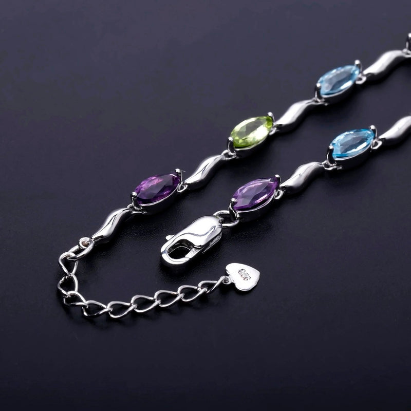 GEMS BALLET Fashion Sky Blue Topaz Peridot Amethyst Mix Gemstone Bracelet in 925 Sterling Silver