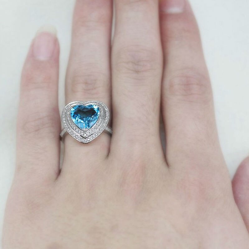 14K White Gold Blue Topaz Engagement Ring for Women