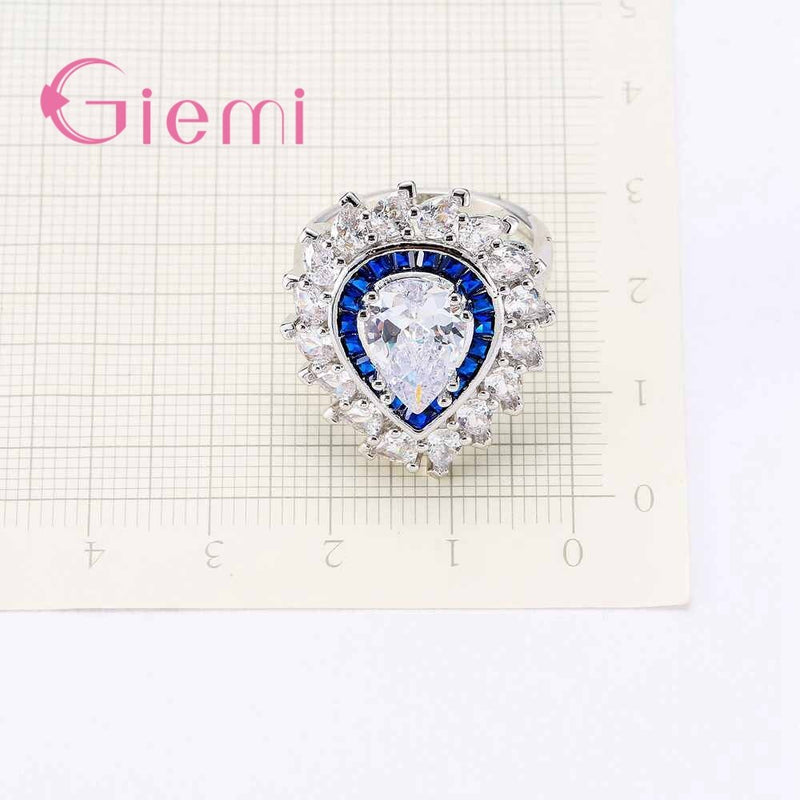Sparkly Mystic Cubic Zircon Flower Ring Paved Water Drop Crystal 925 Sterling Silver Jewelry for Women Wedding Propose