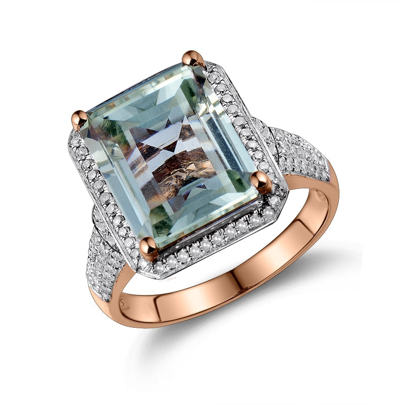 Lanmi 14K Rose Gold Shining Emerald 10x12mm Amethyst Diamond Ring